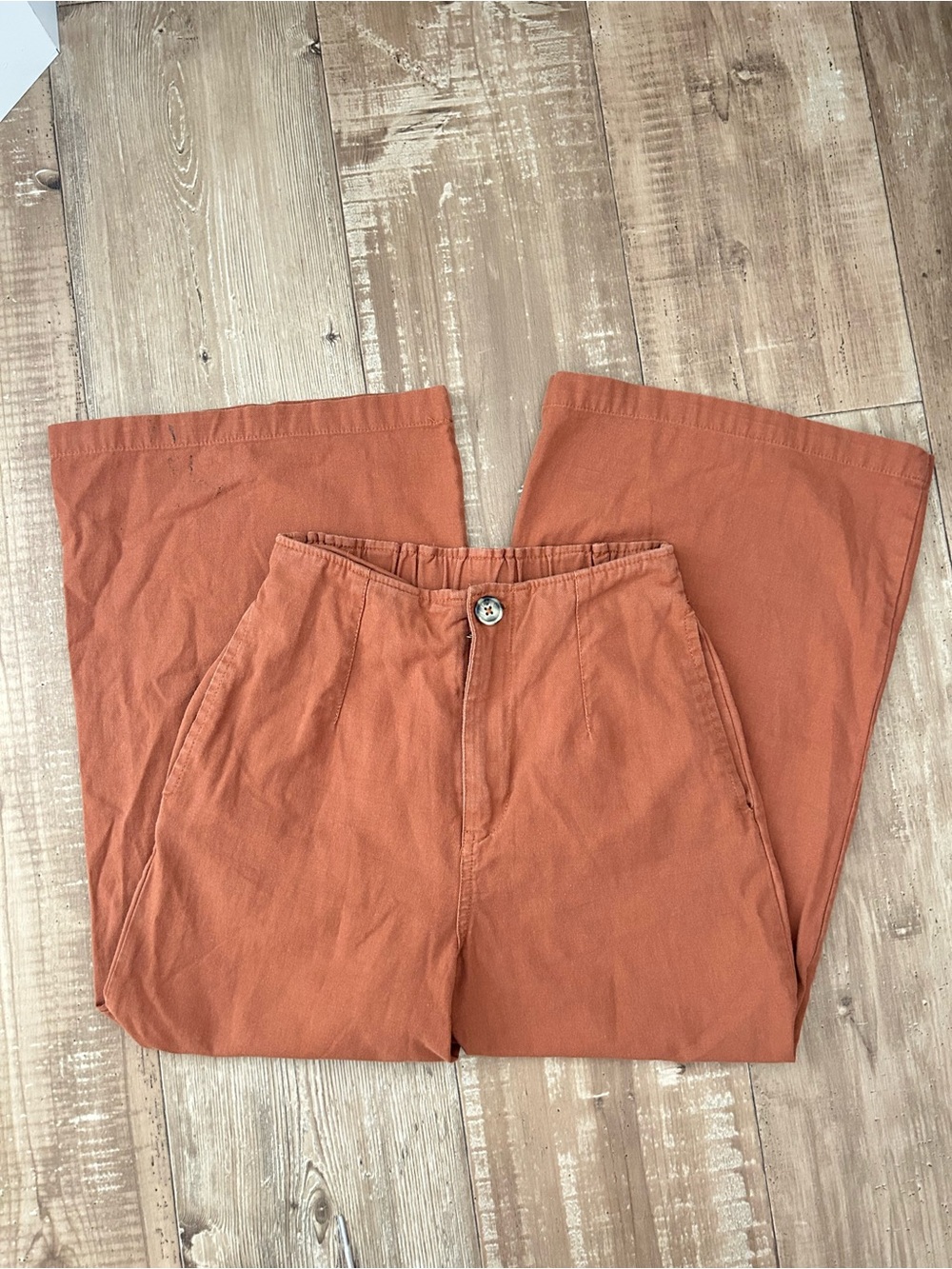 Good Luck Gem Rust Linen Cropped Wide Leg 100% cotton Pants - Size XS